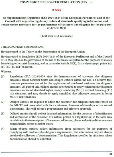 EBA Draft RTS: Customer Due Diligence